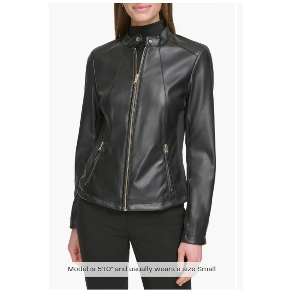 Calvin Klein Faux Leather Jacket, Leopard Print Lining, ($160 MSRP) Sz‎ M  NWOT